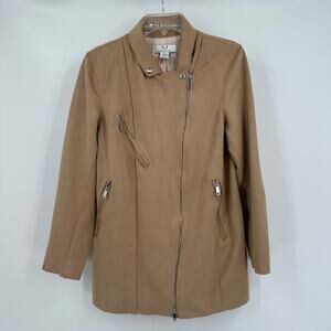 Magaschoni Womens‎ Jacket Size S Tan Asymmetrical Moto Style Zippered Pockets